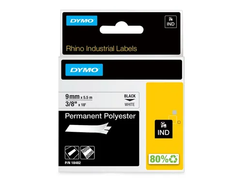 Labeltape Dymo Rhino 18482 Polyester 9mmx5.5m Zwart Op Wit