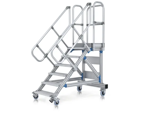 bordestrap,verrijdbaar,bordes H 3,75m,15treden,60° helling,aluminium