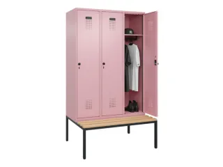 locker met bank,HxBxD 2120x1200x815mm,3vak,vak B 400mm,draaigrendel - 1
