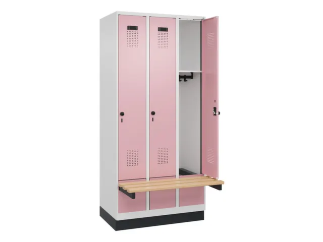 locker met bank,HxBxD 1950x900x815mm,3vak,vak B 300mm,draaigrendel