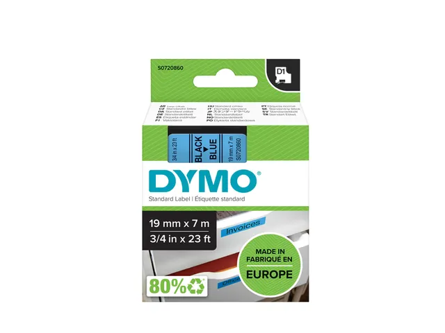 Labeltape Dymo 45806 D1 S720860 19mmx7m zwart op blauw