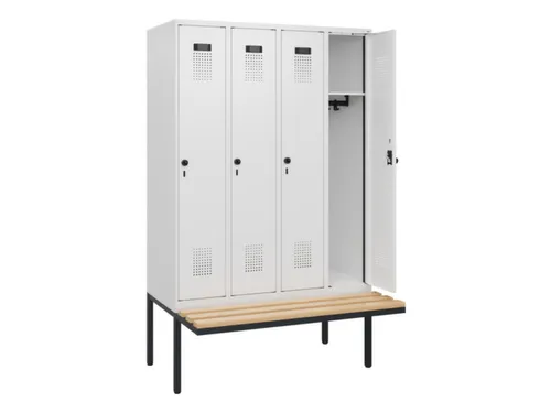 locker met bank,HxBxD 1950x1200x815mm,4vak,vak B 300mm,draaigrendel
