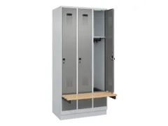 locker met bank,HxBxD 1950x900x815mm,3vak,vak B 300mm,draaigrendel