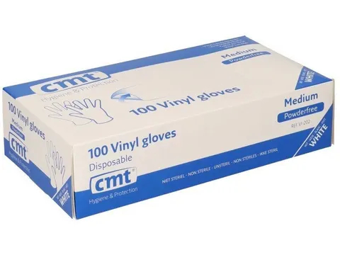 Handschoen CMT M vinyl poedervrij wit 100 stuks