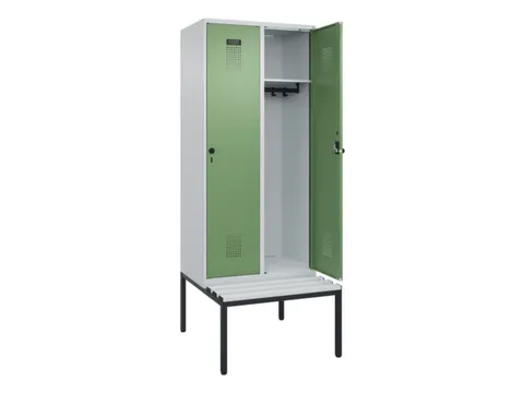 locker met bank,HxBxD 2120x800x815mm,2vak,vak B 400mm,draaigrendel