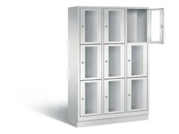 Lockerkast 1800x1200x500mm 3x3 vakken Cilinderslot, Sokkel, RAL7035