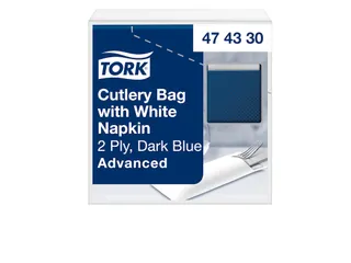 Tork 474330 bestekzakje midnight blue met 2-laags servet wit - 1