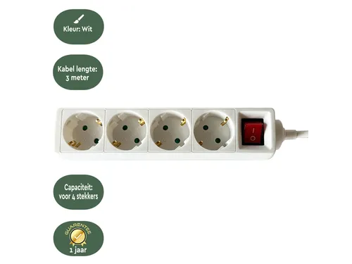 Stekkerdoos BRASQ 4 voudig 3 meter wit