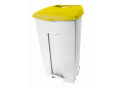 afvalbak,1x120l,HxBxD 890x560x480mm,romp PE wit,deksel PE geel,2wielen
