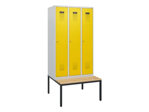 locker met bank,HxBxD 1950x900x815mm,3vak,vak B 300mm,cilinderslot