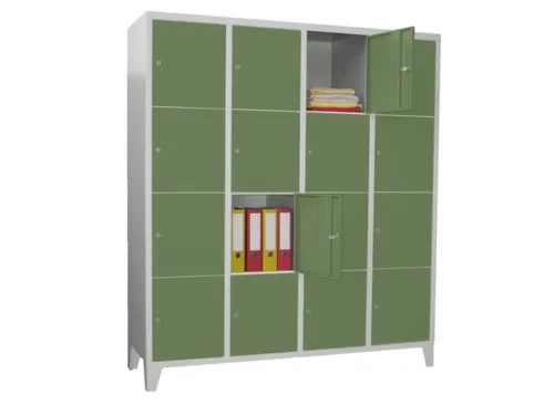 lockerkast,HxBxD 1850x1200x500mm,4x4vakken,RAL7035,front RAL6011