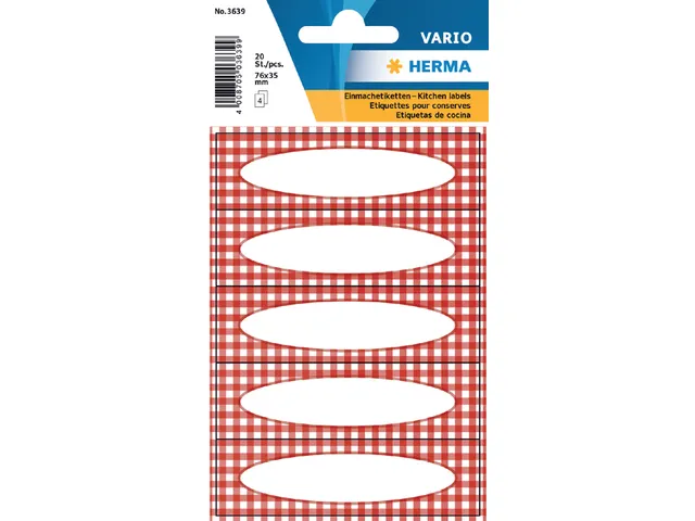 Etiket Herma 3639 Keuken etiketten Ruit Rood 4 vel