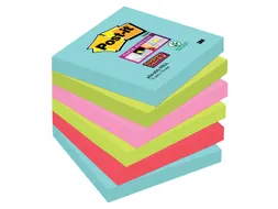 Memoblok 3M Post-it 654 Super Sticky 76x76mm Miami Assorti