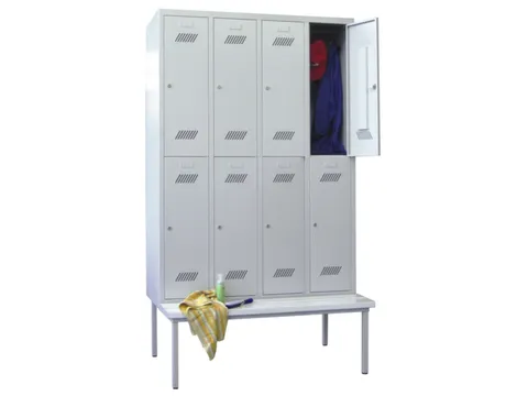 Garderobekast HxBxD 2150x1230x800mm 4x2 Vakken Zitbank Cilinderslot