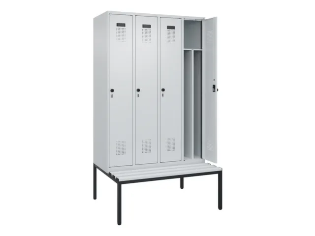 locker met bank,voor scheiding van kleding,HxBxD 2120x1200x815mm,4vak