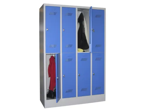 dubbeldekse locker,HxBxD 1850x1200x500mm,4x2vak.,RAL7035,front RAL7035