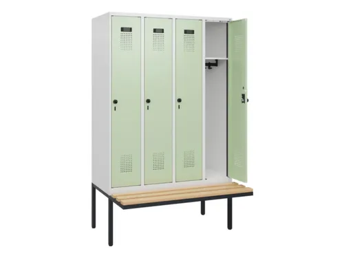 locker met bank,HxBxD 1950x1200x815mm,4vak,vak B 300mm,draaigrendel