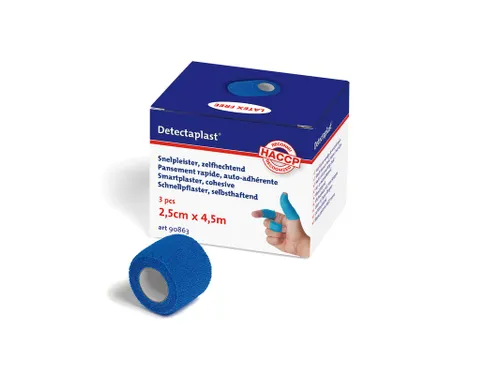 Detectaplast Zelfhechtende snelpleister Rol à 2,5cm x 4,5mtr, blauw