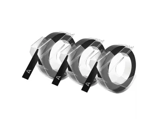 Reliëftape Dymo embossing plastic 9mm zwart op wit 3 stuks - 2