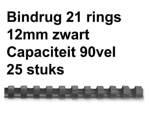 Bindrug Fellowes 12mm 21-rings A4 zwart 25stuks