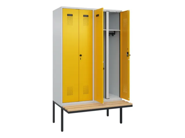 locker met bank,voor scheiding van kleding,HxBxD 2120x1200x815mm,4vak