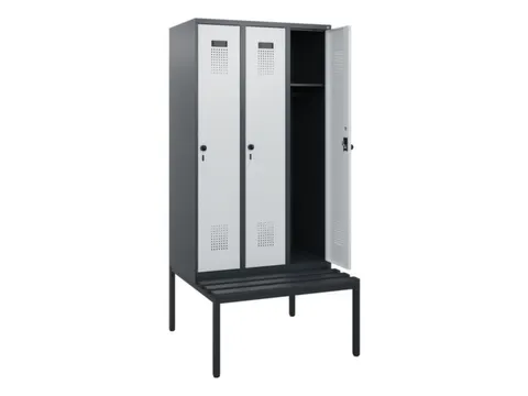 locker met bank,HxBxD 1950x900x815mm,3vak,vak B 300mm,draaigrendel