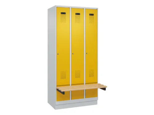 locker met bank,HxBxD 1950x900x815mm,3vak,vak B 300mm,cilinderslot