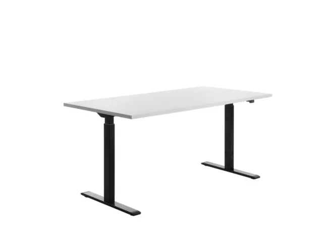 Elektrisch ihv bureau,HxBxD 700-1200x1600x800mm,blad wit,T-voet zwart