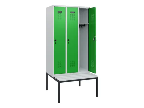locker met bank,HxBxD 1950x900x815mm,3vak,vak B 300mm,draaigrendel