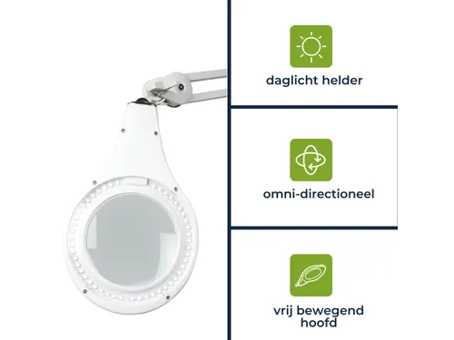 LED Loeplamp Met Vergrootglas 8 Dioptrie 8W 60 LED's wit