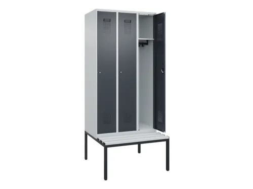 locker met bank,HxBxD 2120x900x815mm,3vak,vak B 300mm,cilinderslot