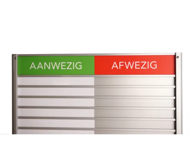 Menoor In-Uit bord 10 namen Aluminium Aanwezig/Afwezig Groen/rood