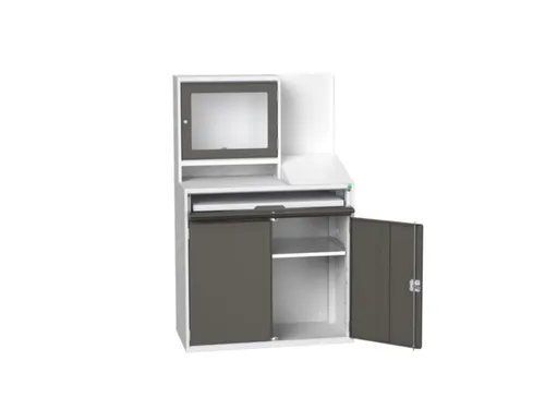 pc-kast monitorvak 1650x1050x550mm toetsenbordblad RAL7035+RAL7016