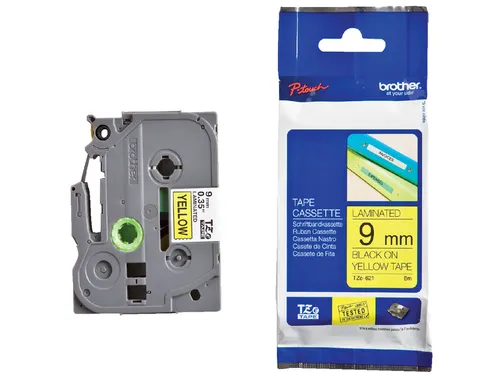 Labeltape Brother P-touch TZe-621 standaard 9mm zwart op geel