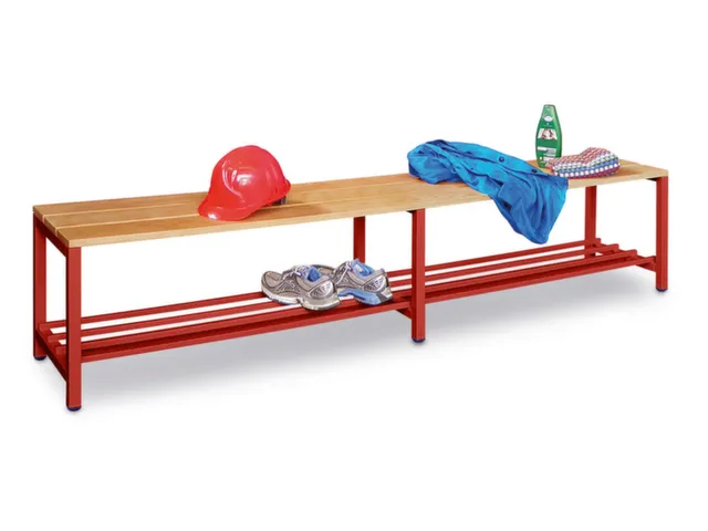 banc-patère,LxP 2000x370mm,barrettes en bois hêtre,piètement RAL300