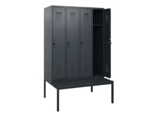 locker met bank,HxBxD 1950x1200x815mm,4vak,vak B 300mm,draaigrendel - 1