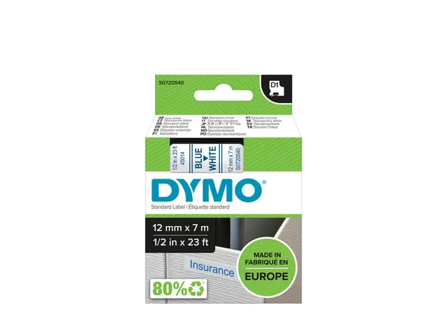 Labeltape Dymo 45014 D1 S720540 12mmx7m blauw op wit