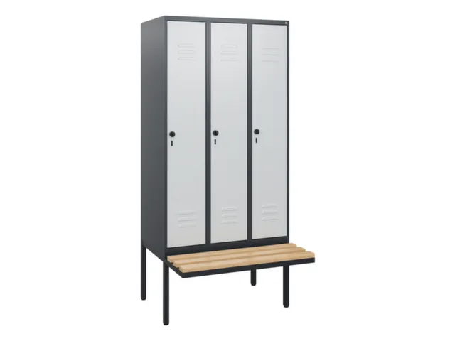 locker met bank,HxBxD 1950x900x815mm,3vak,vak B 300mm,draaigrendel