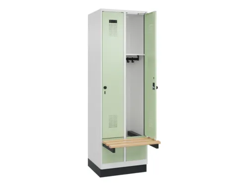 locker met bank,HxBxD 1950x600x815mm,2vak,vak B 300mm,draaigrendel