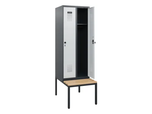 locker met bank,HxBxD 1950x600x815mm,2vak,vak B 300mm,draaigrendel