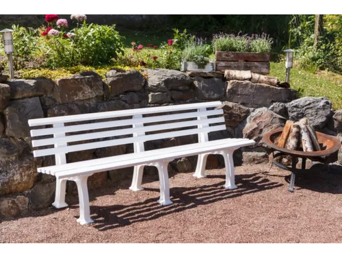 Kunststofbank 740x2000x380mm Zit H 440mm 9 Latten 3 Pootstellen Wit