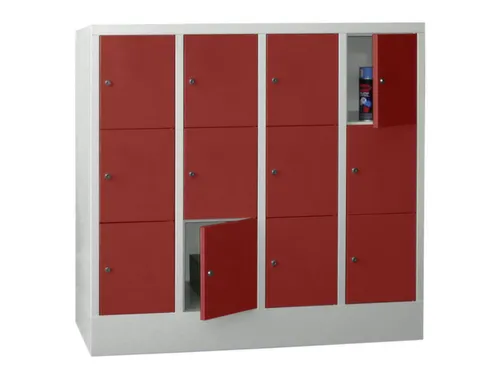 lockerkast,HxBxD 1187x1600x500mm,4x3vakken,RAL7035,front RAL3000