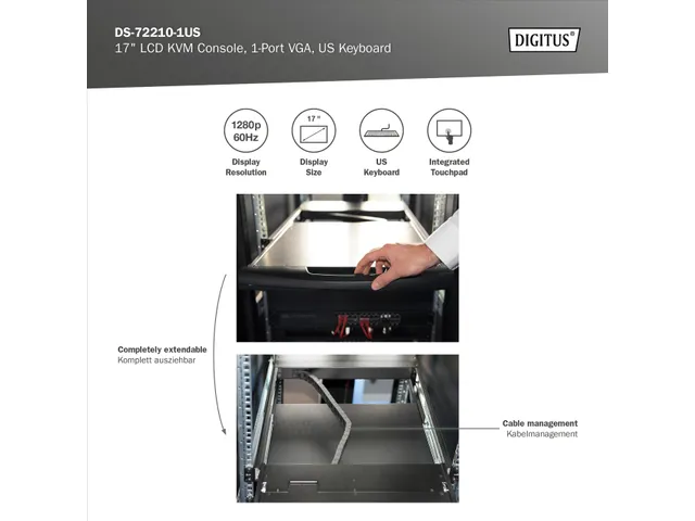 Modulaire console met 17-inch TFT 1-poorts KVM & touchpad Qwerty