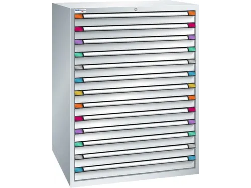ladekast HxBxD 1400x1005x695mm 13laden RAL7035 front RAL7035