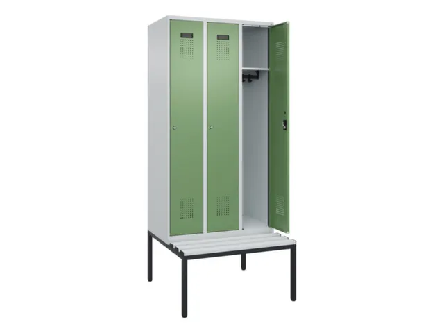 locker met bank,HxBxD 2120x900x815mm,3vak,vak B 300mm,cilinderslot