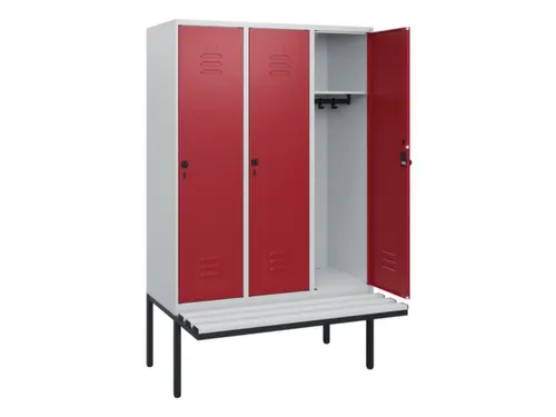 locker met bank,HxBxD 1950x1200x815mm,3vak,vak B 400mm,draaigrendel