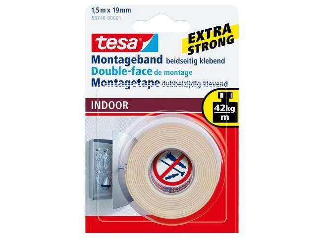 tesa Powerbond INDOOR dubbelzijdige bevestigingstape wit 19mmx1.5m