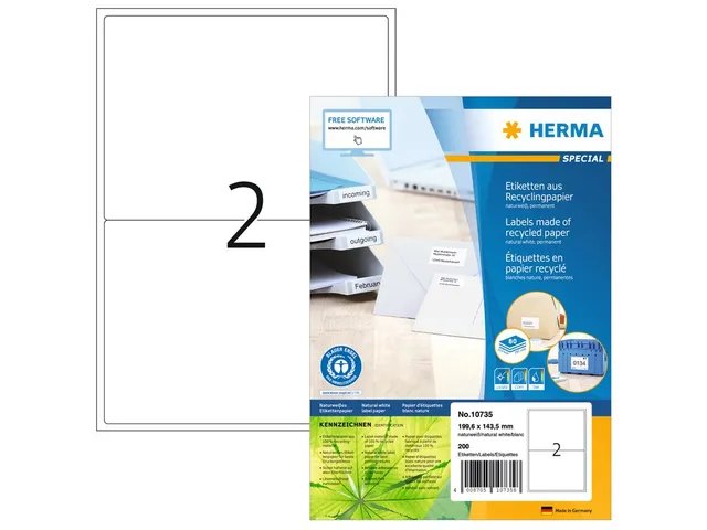 HERMA 10735 Etiketten gerecycled papier A4 199,6x143,5mm Wit 160 stuks