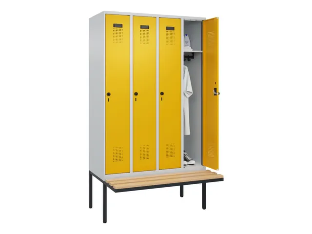 locker met bank,HxBxD 2120x1200x815mm,4vak,vak B 300mm,draaigrendel