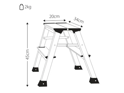 Aluminum ladder 2 treden 45cm 150kg